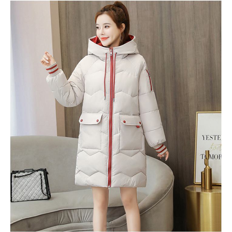 Thigh-Length Hooded Flap Pocket Puffer Coat