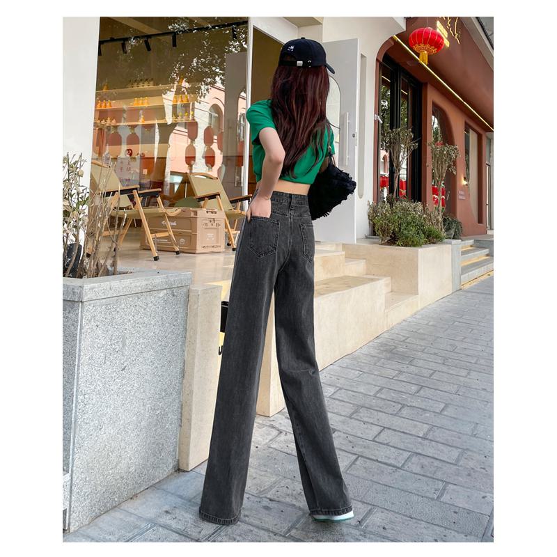 Slimming Versatile Floor-Length Draping Loose-Fit Straight High-Waisted Split Jeans