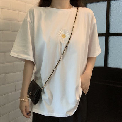 Plus Chamomile Loose Fit Pure Cotton Chic Short Sleeve Tee