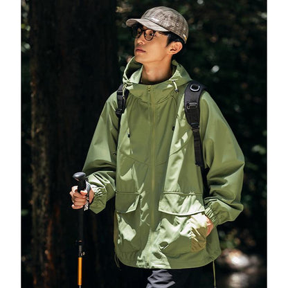 Chaqueta con capucha estilo de trabajo para acampar a prueba de viento y a la moda