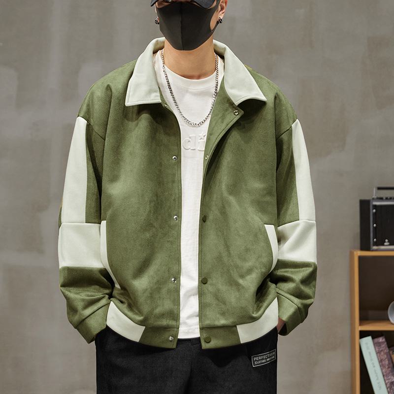 Lapel Collar Suede-Like Patchwork Thickened Overshirt