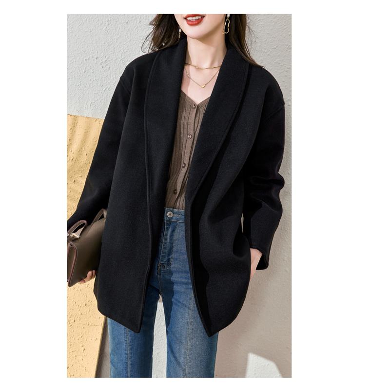 Tie-Up Wool Thigh-Length Loose Fit Wrap Coat