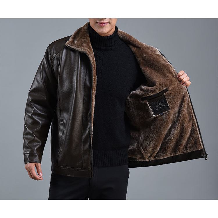 Loose Fit Fleece-Lined Leather Jacket