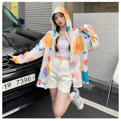 UV-Protective Hooded Loose Fit Thin Raincoat Hooded Jacket