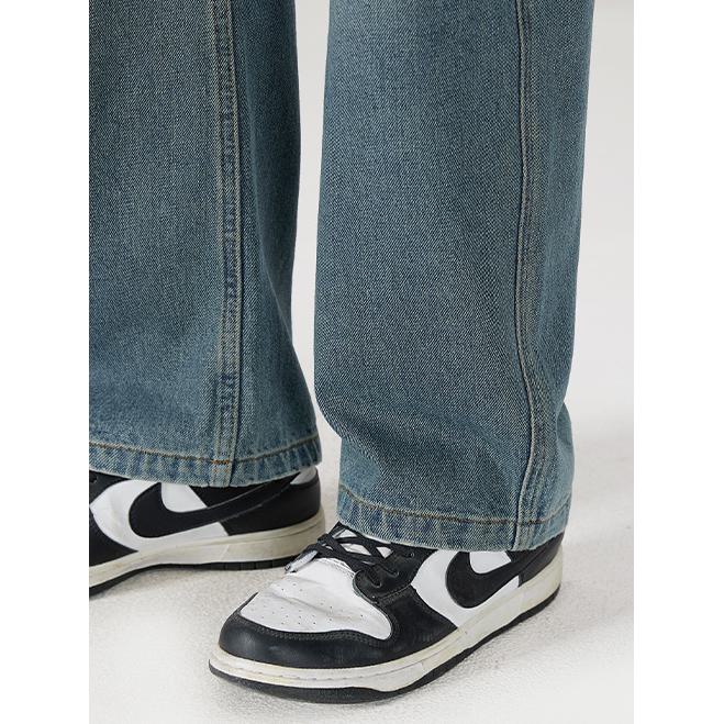 Elastic Waist Straight Leg Casual Trendy Loose Fit Slit Hem Jeans