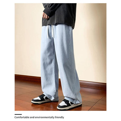 Pantalones rectos de pierna ancha con cintura elástica y ajuste holgado.
