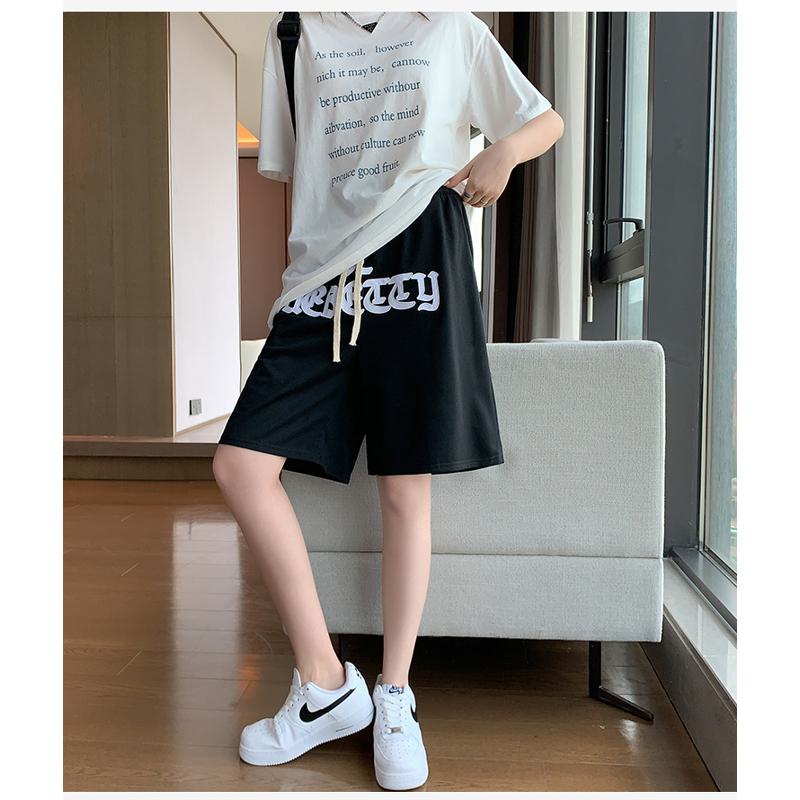 Embroidery Casual Wide-Leg High-Waisted Letter Sports Hip-Hop Shorts