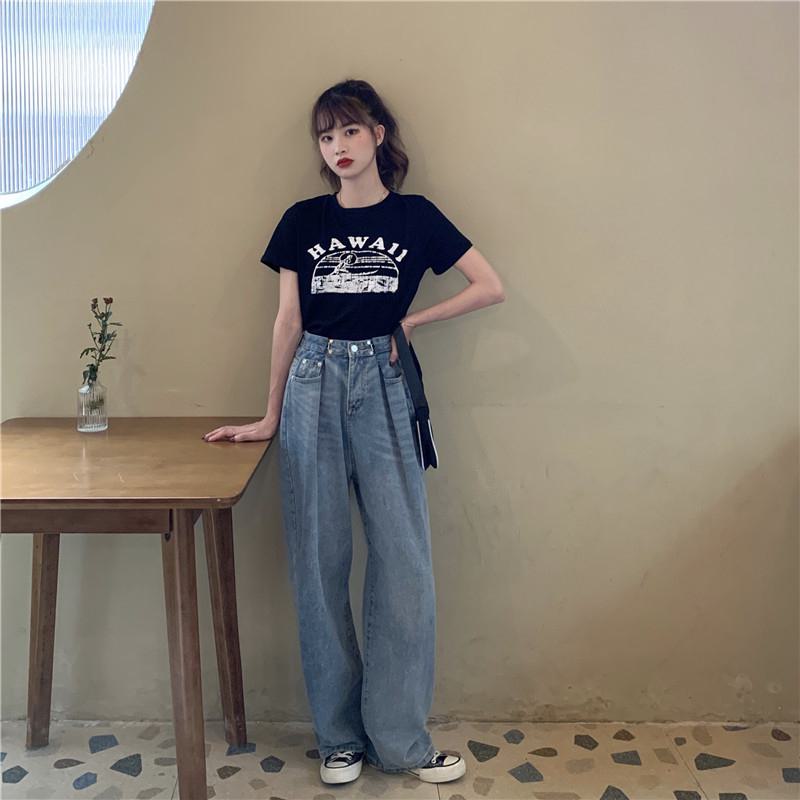Women's T-Shirts Cropped Round Neck Letter Retro Short Sleeve Tee