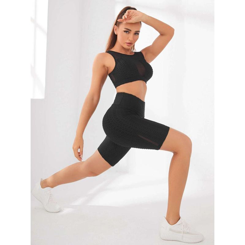 Hochtaillierte Yoga-Shorts aus elastischem Jacquard-Sportnetz