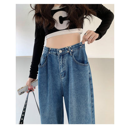 High-Waisted Retro Slimming Loose Fit Straight Leg Jeans