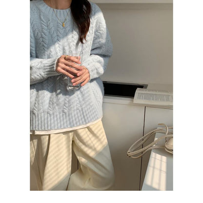 Pull ample à motif d'épis de blé et tissu épais