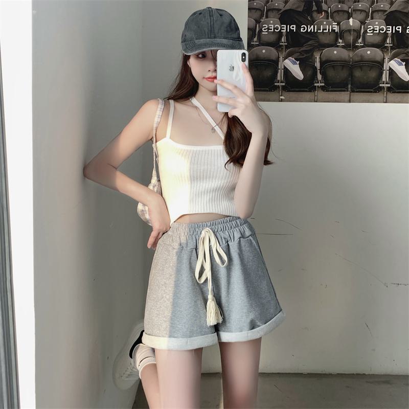 Drawstring Cotton Fashion Pocket Wide-Leg Shorts