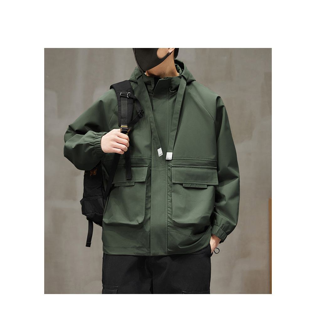 Raincoat Bellows Pocket Hooded Utility Jacket