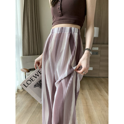 Casual High-Waisted Draping Tie-Dye Pleated Silky Straight Thin Pants