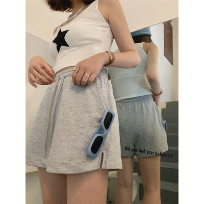 Casual Sports Faux Two-Piece Petite Wide-Leg High-Waisted Shorts