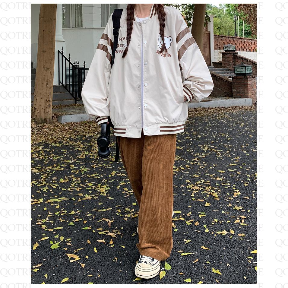 Bear Pattern Street Style Casual Varsity Jacket