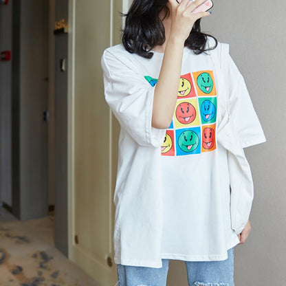 Camiseta de manga corta de algodón puro con estilo retro y ajuste holgado de letras.