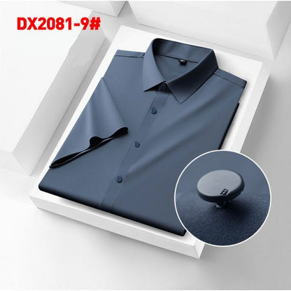 Camisa de manga corta invisible, resistente, de ajuste slim-fit, sin arrugas, para vestir formal en los negocios.