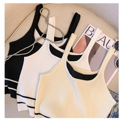 Cropped Sleeveless Faux Two-Piece Tank Top