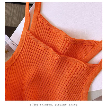 Knitted Retro Worn Outside French Style Irregular Tank Top