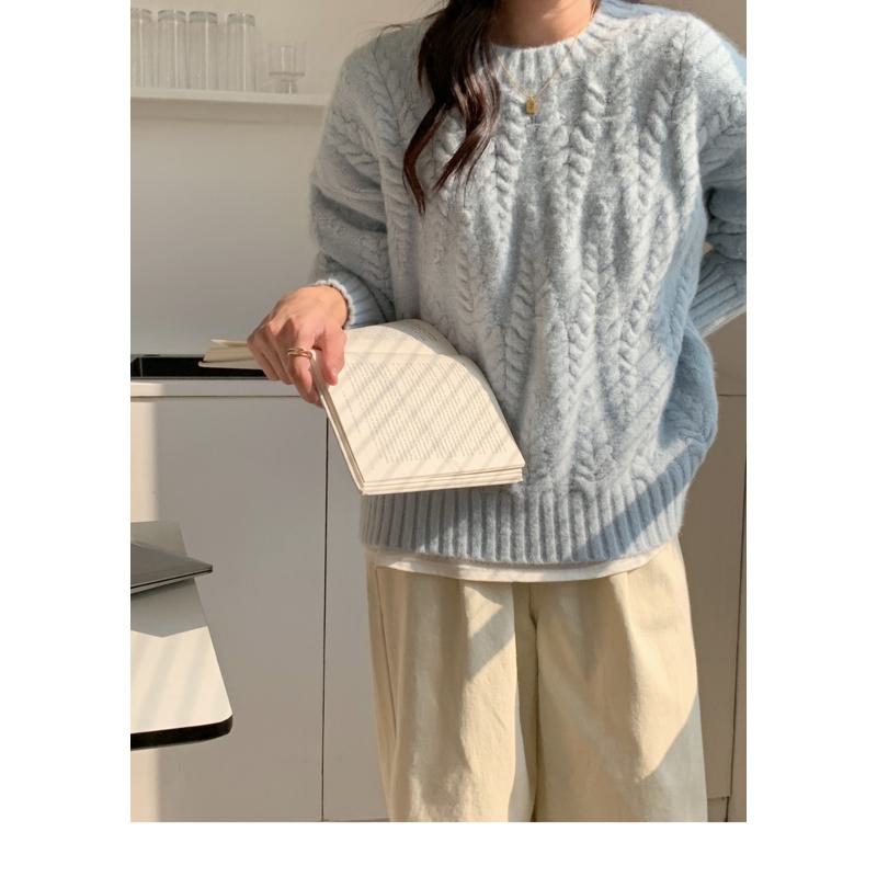 Suéter holgado de espiga de trigo con tejido grueso