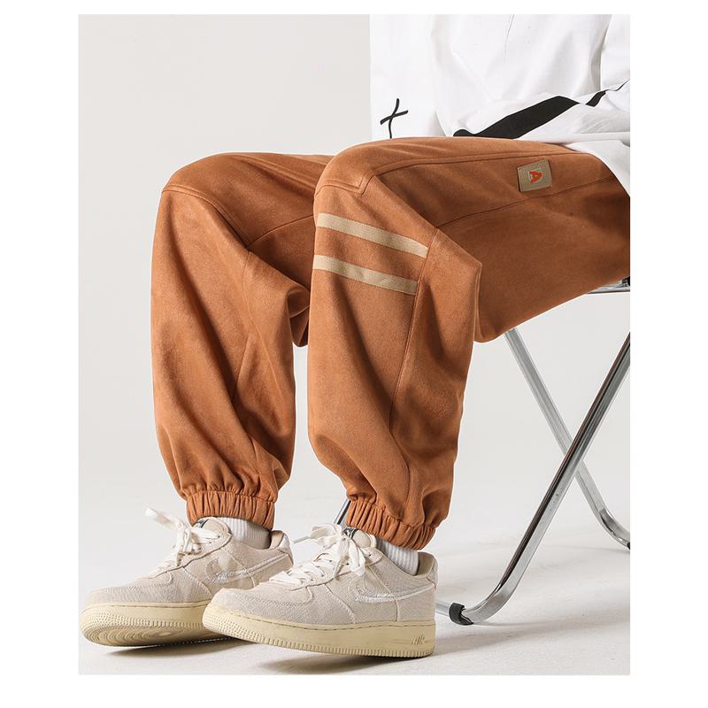 Versatile Suede-Like Elastic Waist Sports Tapered Pants