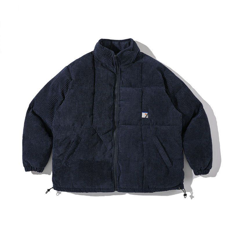 Stand-Up Collar Labeling Detail Loose Fit Corduroy Puffer Coat
