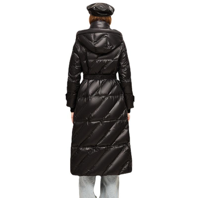 Hooded Belted Waterproof Calf-Length Down Coat