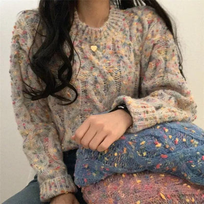 Kürzerer Retro-Sweater mit bonbonfarbenem Blockmuster und Anti-Aging-Effekt
