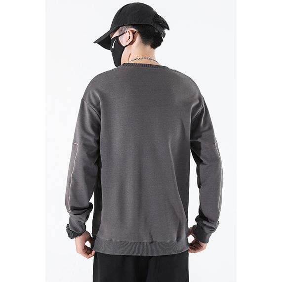 Round Neck Loose Fit Pocket Print Men's Sweatshirt