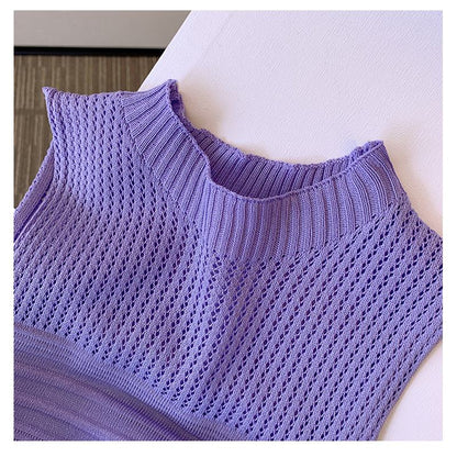 Niche Hollowed-Out Cropped Sleeveless Knitted Tank Top