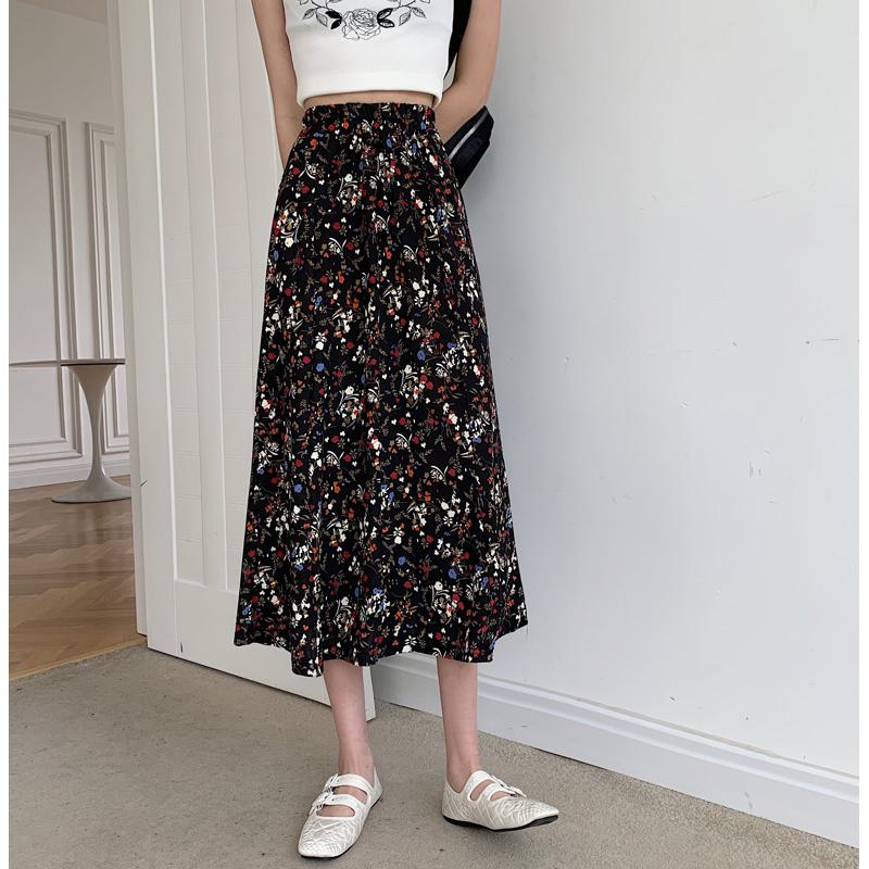 Slimming Midi High-Waisted Floral Print Mesh Skirt