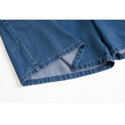 شورتات جينز متعددة الاستخدامات بخصر عالٍ وأرجل واسعة وقماش ليوسيل رقيق ومقاس فضفاض.
