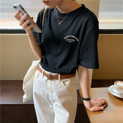 Camiseta de manga corta casual suelta de ajuste midi con estilo de letras