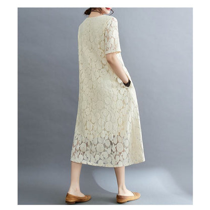 Lace Slimming Atmospheric Loose Fit Chic Versatile Artistic Dress