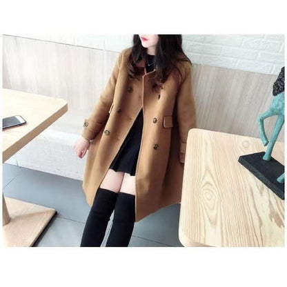 Mid-Length Woolen Loose Fit Thickened Peacoat