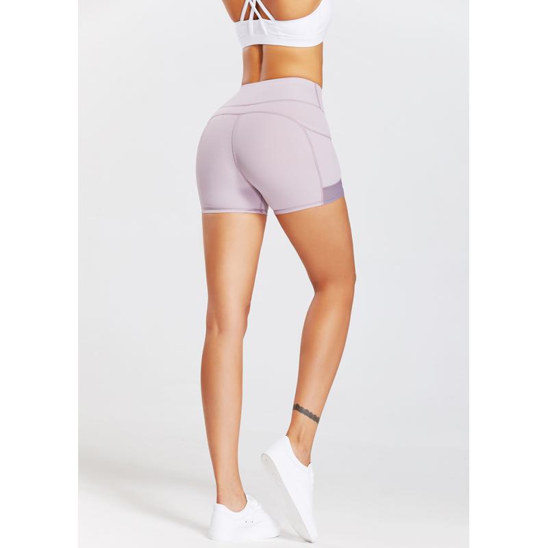 Hoch taillierte, eng anliegende Yoga-Shorts mit gerippter Struktur, ultra-kurzer Tasche für Fitness und Laufsport.