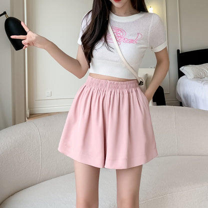 High-Waisted Draping Wide-Leg A-Line Loose-Fit Silky Shorts