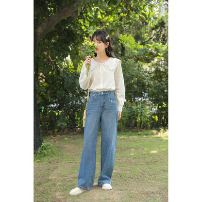 Straight Leg Embroidery Simplicity Loose Fit Jeans