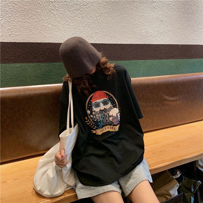 Kurzarm-T-Shirt im Harajuku-Stil mit Cartoon-Print und lässigem Preppy-Stil