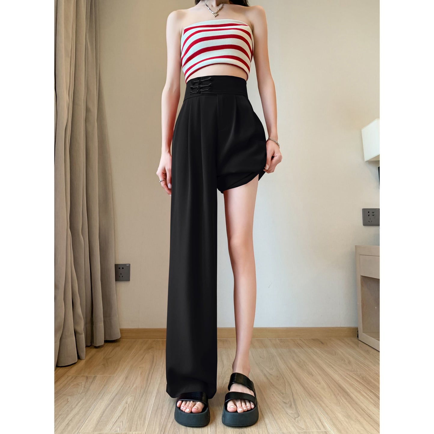 Casual Silky High-Waisted Straight-Leg Slimming Pants