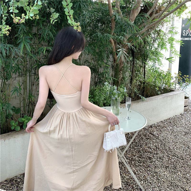 Slimming Cinched Waist Sleeveless Backless Dress