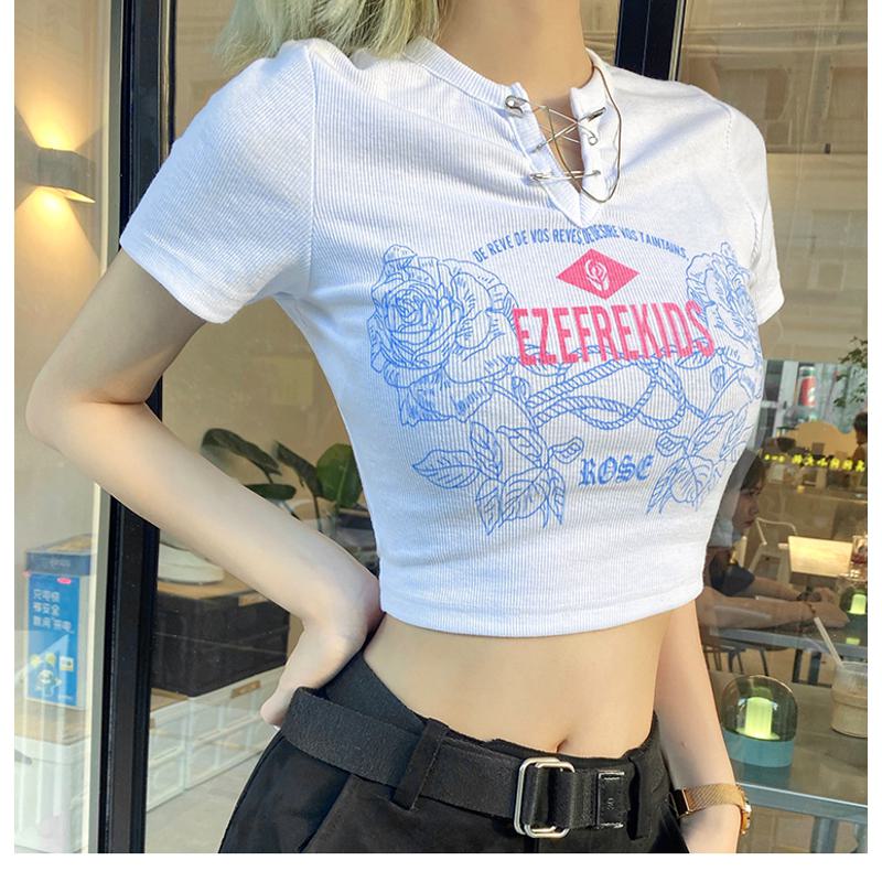 Camiseta de manga corta ajustada para adelgazar de algodón falso con costillas de spandex