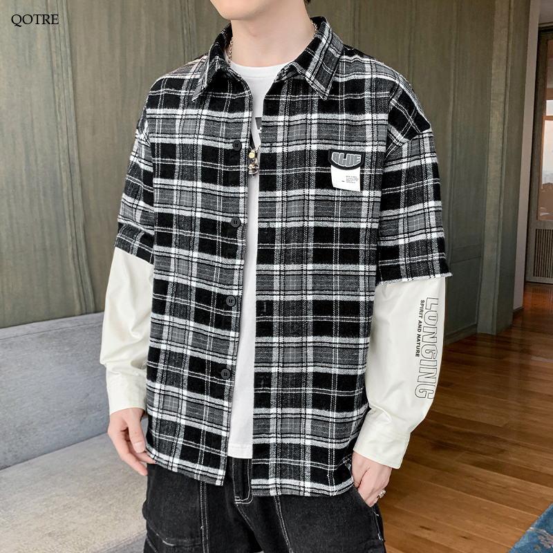 Camisa de manga larga estilo patchwork de dos piezas falsas para el trabajo con estilo de moda