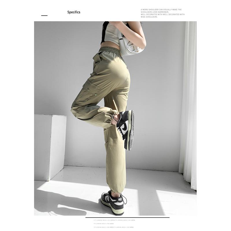 Thin Petite Drawstring Cuffs Straight Casual Loose Fit Quick-Drying Cargo Pants