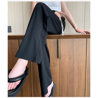 Floor-Length Casual Straight Plus Silky Draping High-Waisted Pants