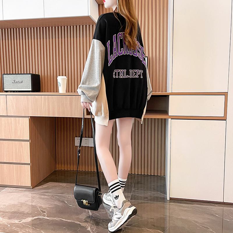 Fiber Pullover Thin Color Blocking Patchwork Sweatshirt