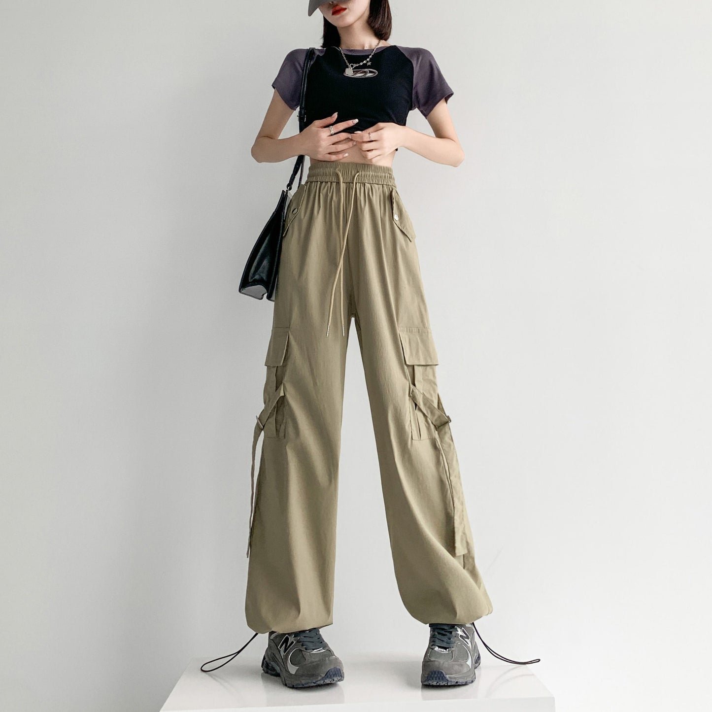 Pantalones cargo de estilo callejero versátiles de cintura alta y secado rápido