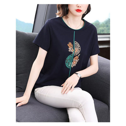 Women's T-Shirt Loose Fit Slimming Round Neck Short Sleeve Tee