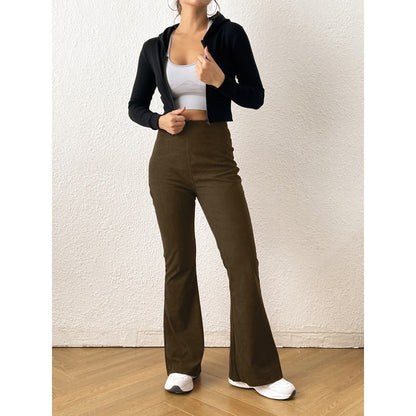 Pantalón de pana largo con cremallera, color sólido y bolsillos